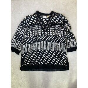 Alfred Dunner Popover Shirt Women's 18 cotton Black chic v-neck lightweight